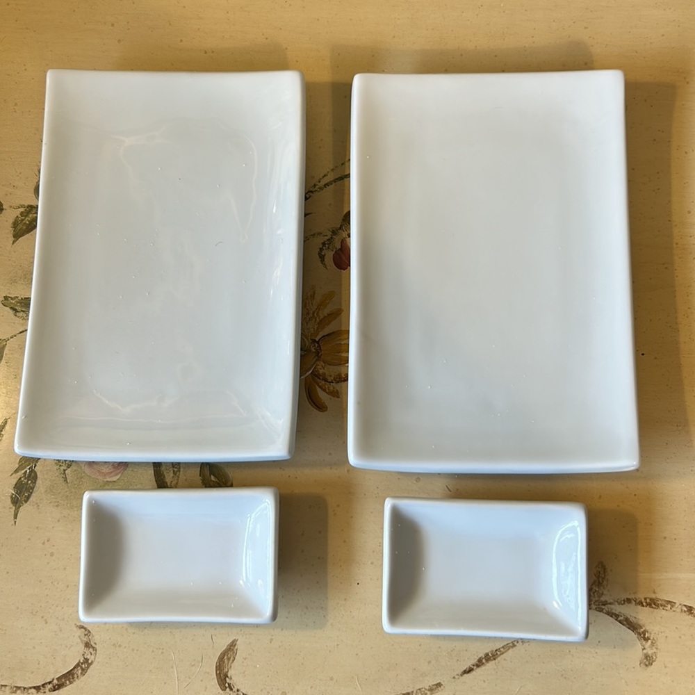 Cordon Bleu White SET 4 Appetizer Sushi & Dipping Dish Plates